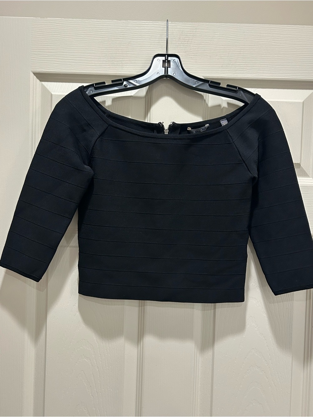 Guess Black Ribbed Boatneck Cropped Top